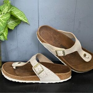 Pre-owned Birkenstock Gizeh  in Cream Textured Sandals Sz 41/10 Women’s
